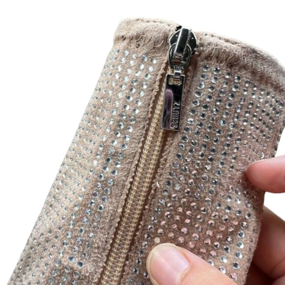 NEW Schutz Women's Sybil Suede & Rhinestone Beige Booties Size 5B- $175 - Picture 9 of 9